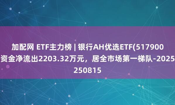 加配网 ETF主力榜 | 银行AH优选ETF(517900)主力资金净流出2203.32万元，居全市场第一梯队-20250815
